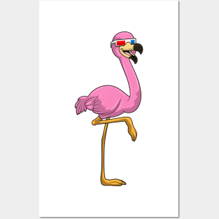 Flamingo with Glasses Posters and Art